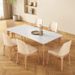 Mid-Century Dining Room Table Rectangle Stone Dinette Table in White