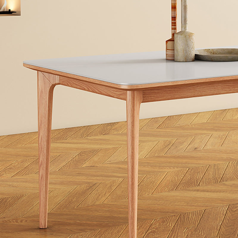 Mid-Century Dining Room Table Rectangle Stone Dinette Table in White