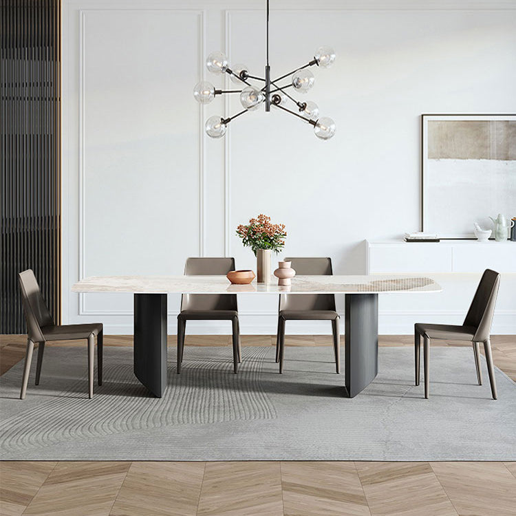 White Stone Dining Table Set 1/2/5/7 Pieces Glam Dinette Set for Kitchen 5 Pieces: Table, 4 Grey Chairs Clearhalo 'Dining Room Sets' 'Dining Tables & Seating' 'dining_room_set' 'furn' 'furn_dining_room_set' 'Furniture' 'Kitchen & Dining Furniture' 6739789