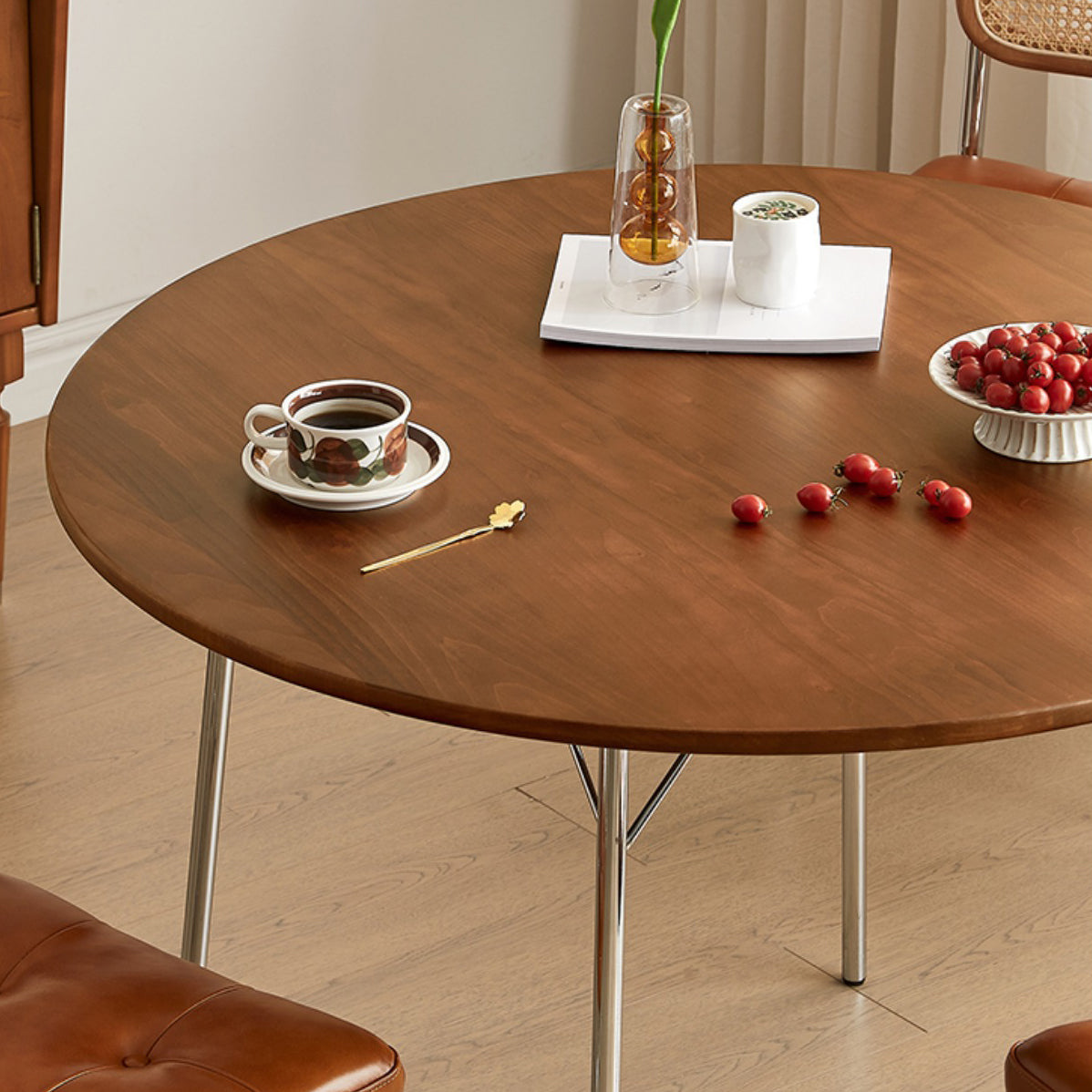 Juego de mesa de comedor moderno de madera de cereza 1/2/4 piezas de comedor marrón set