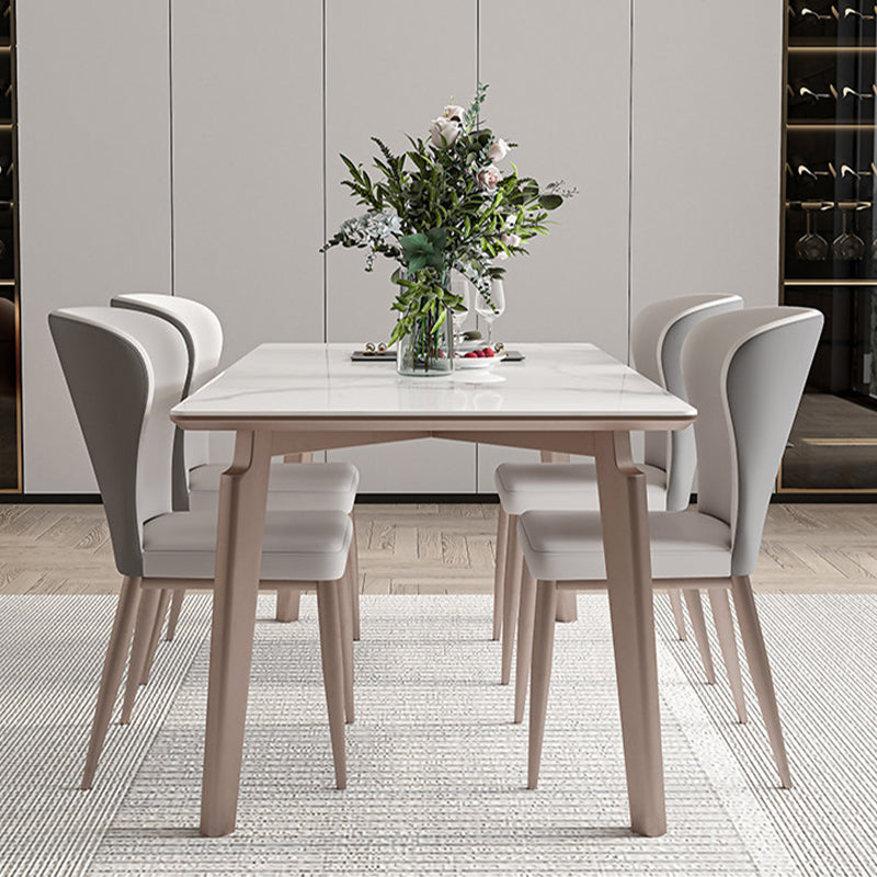 Mesa de comedor estilo Glam, mesa de comedor rectangular de piedra en blanco