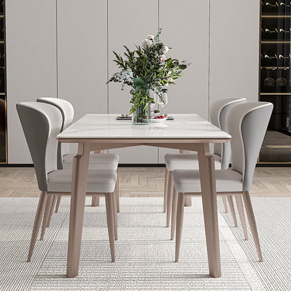 Mesa de comedor estilo Glam, mesa de comedor rectangular de piedra en blanco