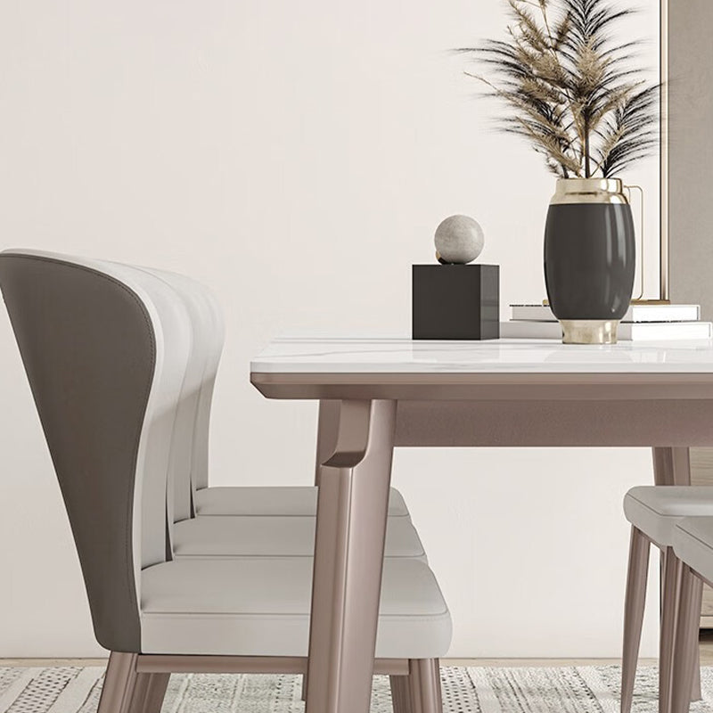 Mesa de comedor estilo Glam, mesa de comedor rectangular de piedra en blanco