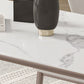 Mesa de comedor estilo Glam, mesa de comedor rectangular de piedra en blanco