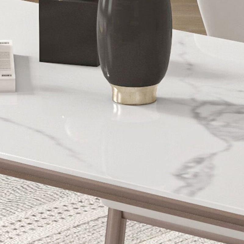 Mesa de comedor estilo Glam, mesa de comedor rectangular de piedra en blanco