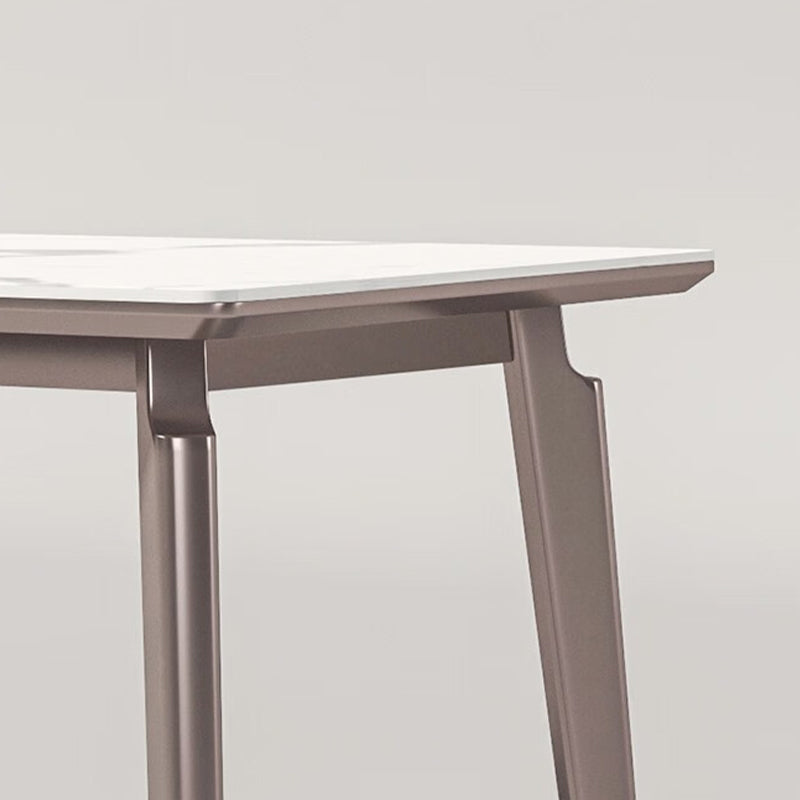 Mesa de comedor estilo Glam, mesa de comedor rectangular de piedra en blanco