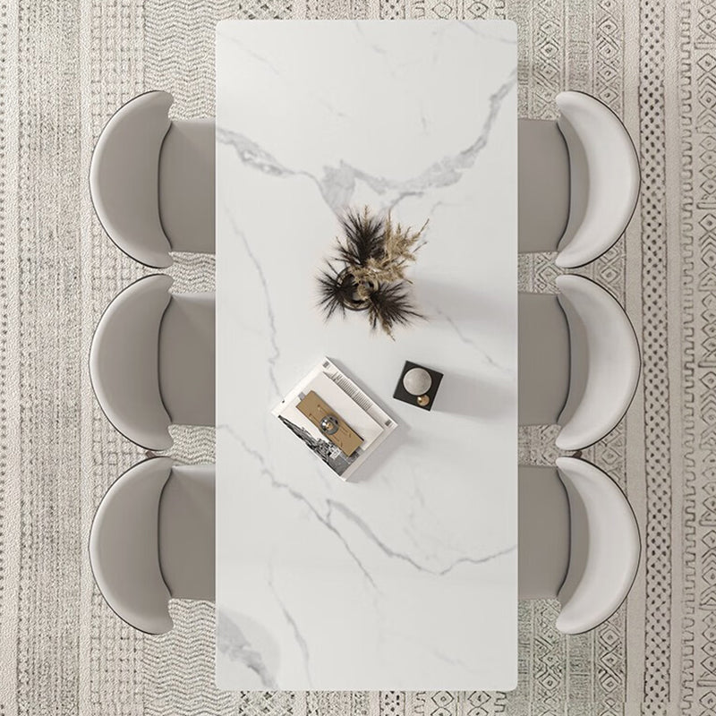 Mesa de comedor estilo Glam, mesa de comedor rectangular de piedra en blanco