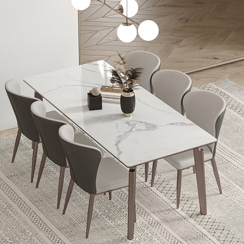 Mesa de comedor estilo Glam, mesa de comedor rectangular de piedra en blanco