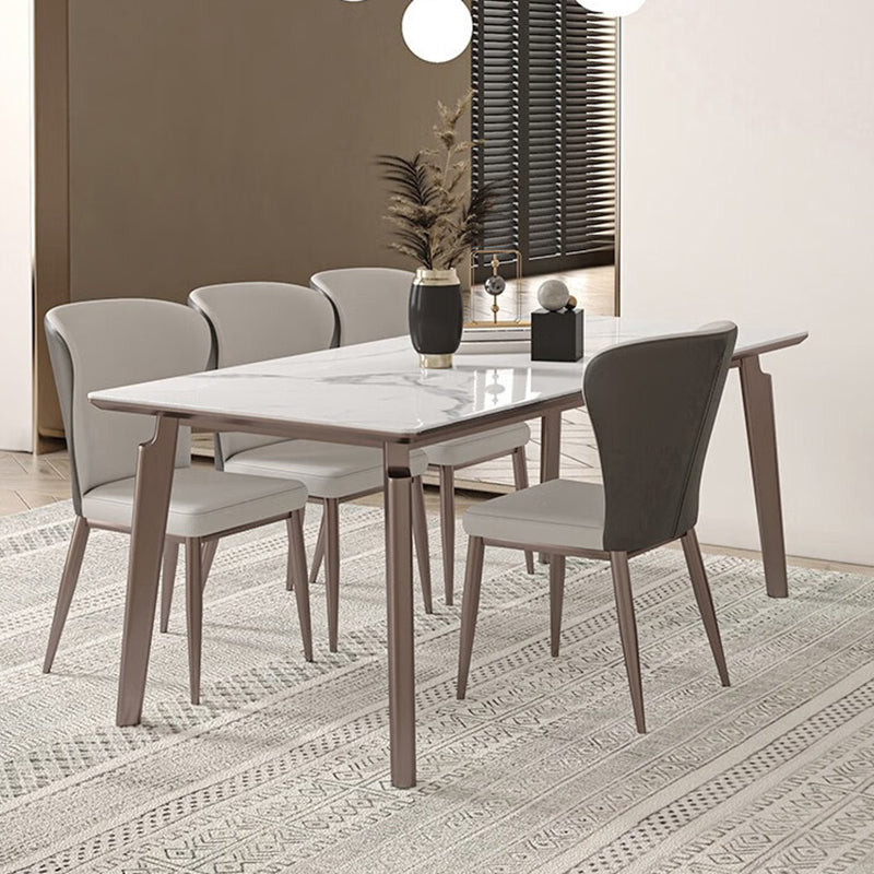 Mesa de comedor estilo Glam, mesa de comedor rectangular de piedra en blanco
