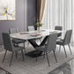 Modern Dining Table Stone Dining Room Dining Table with Metal Base 63"L x 35.4"W x 29.5"H Without Chairs Clearhalo 'Dining Tables & Seating' 'Dining Tables' 'dining_table' 'furn' 'furn_dining_table' 'Furniture' 'Kitchen & Dining Furniture' 6740299