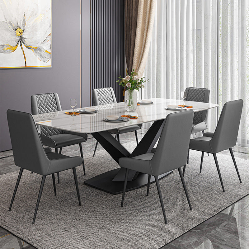Modern Dining Table Stone Dining Room Dining Table with Metal Base 63"L x 35.4"W x 29.5"H Without Chairs Clearhalo 'Dining Tables & Seating' 'Dining Tables' 'dining_table' 'furn' 'furn_dining_table' 'Furniture' 'Kitchen & Dining Furniture' 6740299