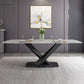 Modern Dining Table Stone Dining Room Dining Table with Metal Base 55.1"L x 31.5"W x 29.5"H Without Chairs Clearhalo 'Dining Tables & Seating' 'Dining Tables' 'dining_table' 'furn' 'furn_dining_table' 'Furniture' 'Kitchen & Dining Furniture' 6740300