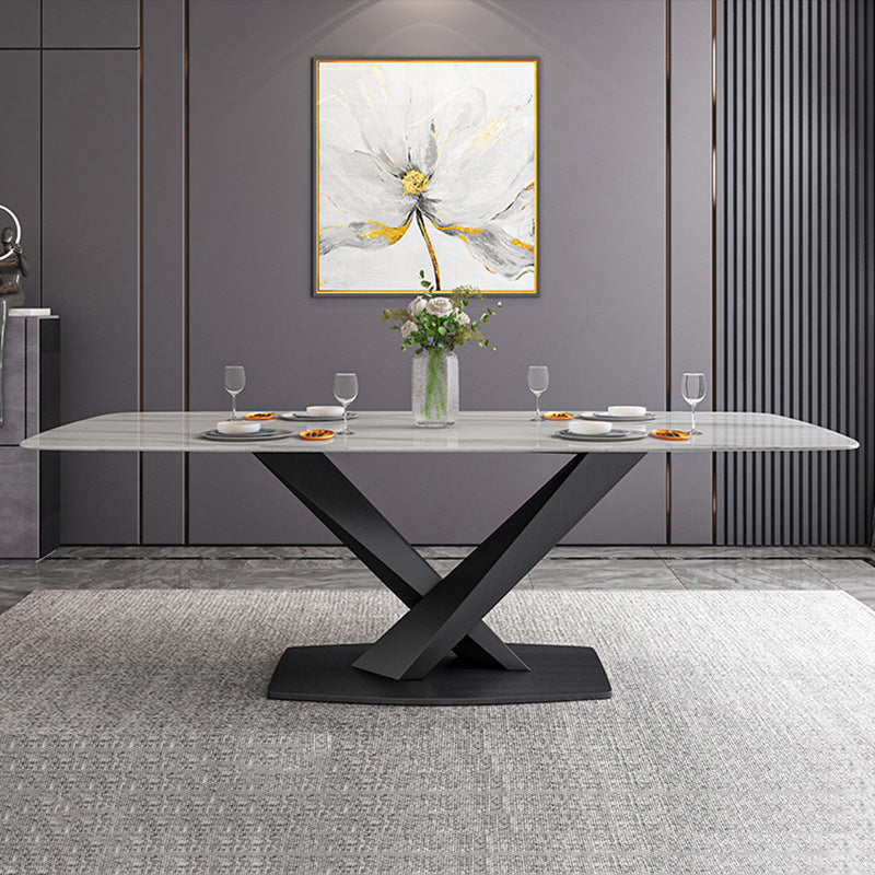Modern Dining Table Stone Dining Room Dining Table with Metal Base 55.1"L x 31.5"W x 29.5"H Without Chairs Clearhalo 'Dining Tables & Seating' 'Dining Tables' 'dining_table' 'furn' 'furn_dining_table' 'Furniture' 'Kitchen & Dining Furniture' 6740300