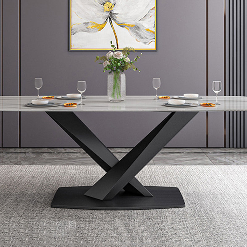Modern Dining Table Stone Dining Room Dining Table with Metal Base Clearhalo 'Dining Tables & Seating' 'Dining Tables' 'dining_table' 'furn' 'furn_dining_table' 'Furniture' 'Kitchen & Dining Furniture' 6740305