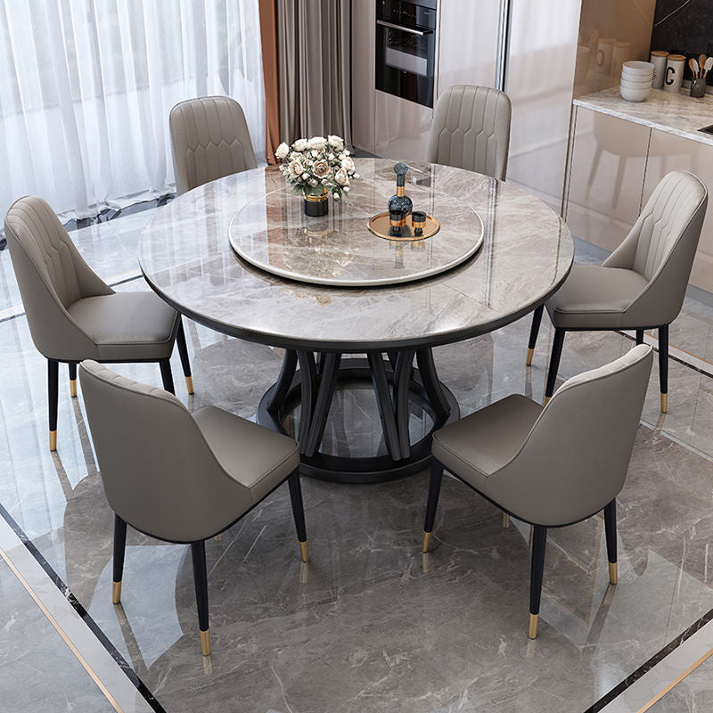 Modern Style Dining Table Round Dining Table with Turntable for Kitchen Gray Without Chairs Clearhalo 'Dining Tables & Seating' 'Dining Tables' 'dining_table' 'furn' 'furn_dining_table' 'Furniture' 'Kitchen & Dining Furniture' 6740332