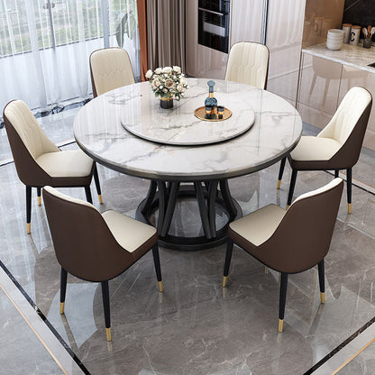 Modern Style Dining Table Round Dining Table with Turntable for Kitchen White Grey Without Chairs Clearhalo 'Dining Tables & Seating' 'Dining Tables' 'dining_table' 'furn' 'furn_dining_table' 'Furniture' 'Kitchen & Dining Furniture' 6740334