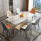 Mesa de comedor rectangular de piedra Glam, mesa con pedestal dorado para comedor
