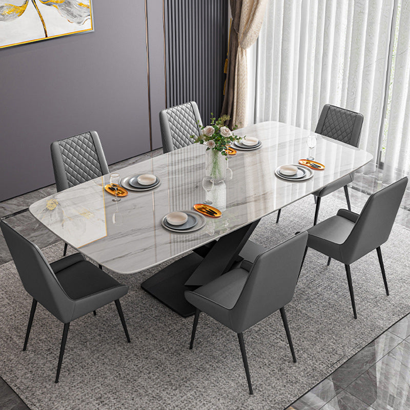 Dining Room Dinner Table Contemporary Dining Table with Pedestal Base Gray Without Chairs Clearhalo 'Dining Tables & Seating' 'Dining Tables' 'dining_table' 'furn' 'furn_dining_table' 'Furniture' 'Kitchen & Dining Furniture' 6740356