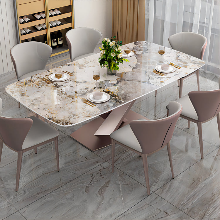 Dining Room Dinner Table Contemporary Dining Table with Pedestal Base Pink Without Chairs Clearhalo 'Dining Tables & Seating' 'Dining Tables' 'dining_table' 'furn' 'furn_dining_table' 'Furniture' 'Kitchen & Dining Furniture' 6740357