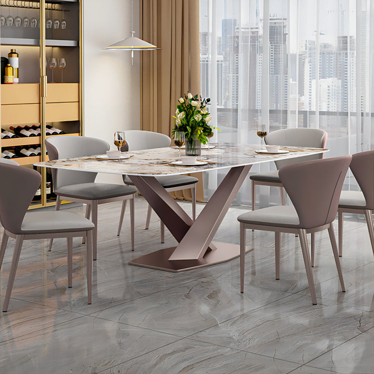 Dining Room Dinner Table Contemporary Dining Table with Pedestal Base Pink 63"L x 35.4"W x 29.5"H Without Chairs Clearhalo 'Dining Tables & Seating' 'Dining Tables' 'dining_table' 'furn' 'furn_dining_table' 'Furniture' 'Kitchen & Dining Furniture' 6740358