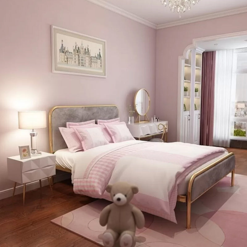 Cama de plataforma glamera marco de hierro cama estándar con cabecera rectangular