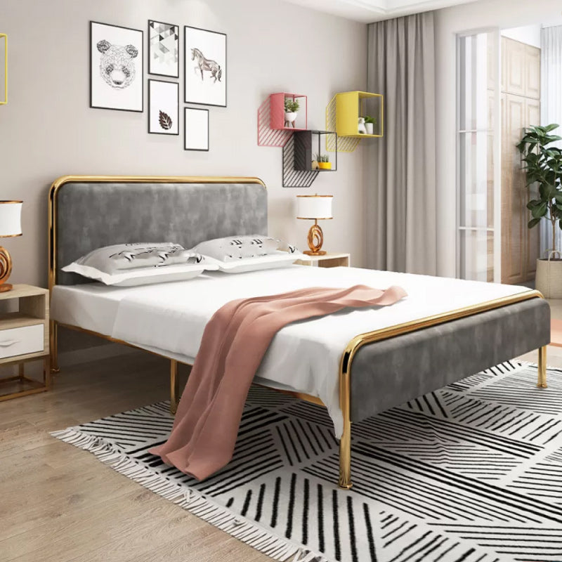 Cama de plataforma glamera marco de hierro cama estándar con cabecera rectangular