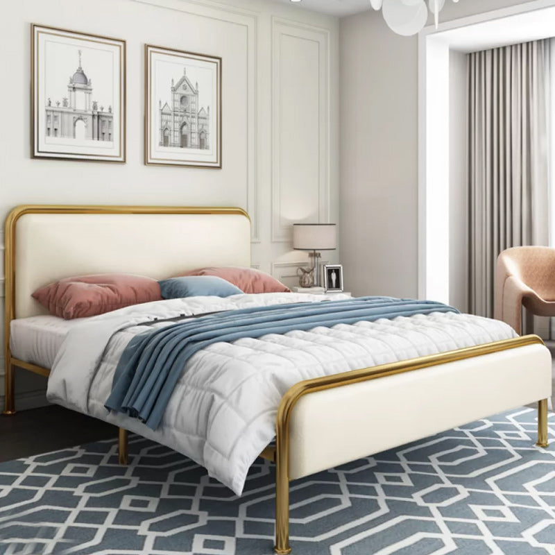 Cama de plataforma glamera marco de hierro cama estándar con cabecera rectangular