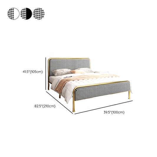 Glam Platform Bed Iron Frame Standard Bed with Rectangular Headboard