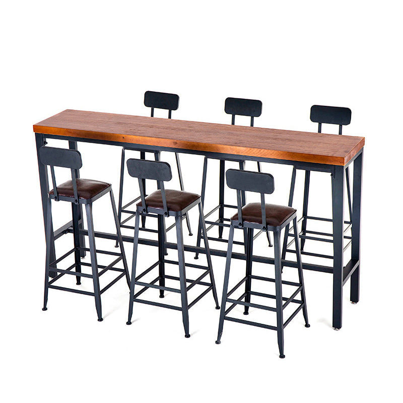 Industrial Bar Table Set 1/4/7/9 Pieces Solid Wood Pub Table Set for Indoor 7 Pieces: Table, 6 Stools Clearhalo 'Bar Furniture' 'furn' 'furn_home_bar_bar_sets' 'Furniture' 'Home Bars & Bar Sets' 'home_bar_bar_sets' 'Kitchen & Dining Furniture' 6742032
