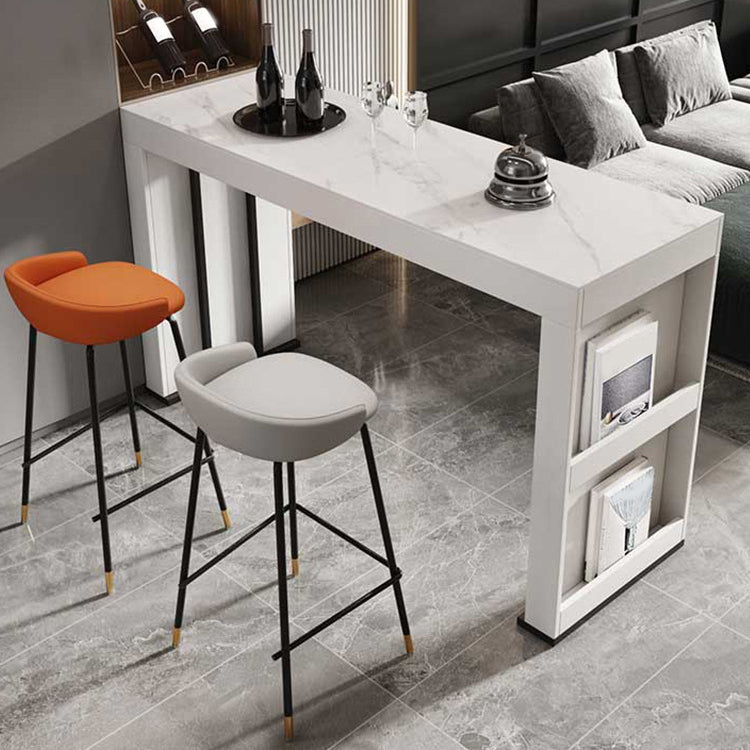 Stone Bar Table Set Modern Style Rectangle 1/2/3 Pieces Bar table with Backless Stools 3 Pieces: 1 White Table, 2 Stools Clearhalo 'Bar Furniture' 'furn' 'furn_home_bar_bar_sets' 'Furniture' 'Home Bars & Bar Sets' 'home_bar_bar_sets' 'Kitchen & Dining Furniture' 6742143