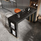 Stone Bar Table Set Modern Style Rectangle 1/2/3 Pieces Bar table with Backless Stools 3 Pieces: Black Table, 2 Stools Clearhalo 'Bar Furniture' 'furn' 'furn_home_bar_bar_sets' 'Furniture' 'Home Bars & Bar Sets' 'home_bar_bar_sets' 'Kitchen & Dining Furniture' 6742147