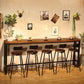 Industrial Style Bar Table Set 1/2/6/11 Pieces Solid Wood Rectangle Table and Stool Set 6 Pieces: 1 Table, 5 Brown Stools Clearhalo 'Bar Furniture' 'furn' 'furn_home_bar_bar_sets' 'Furniture' 'Home Bars & Bar Sets' 'home_bar_bar_sets' 'Kitchen & Dining Furniture' 6742178