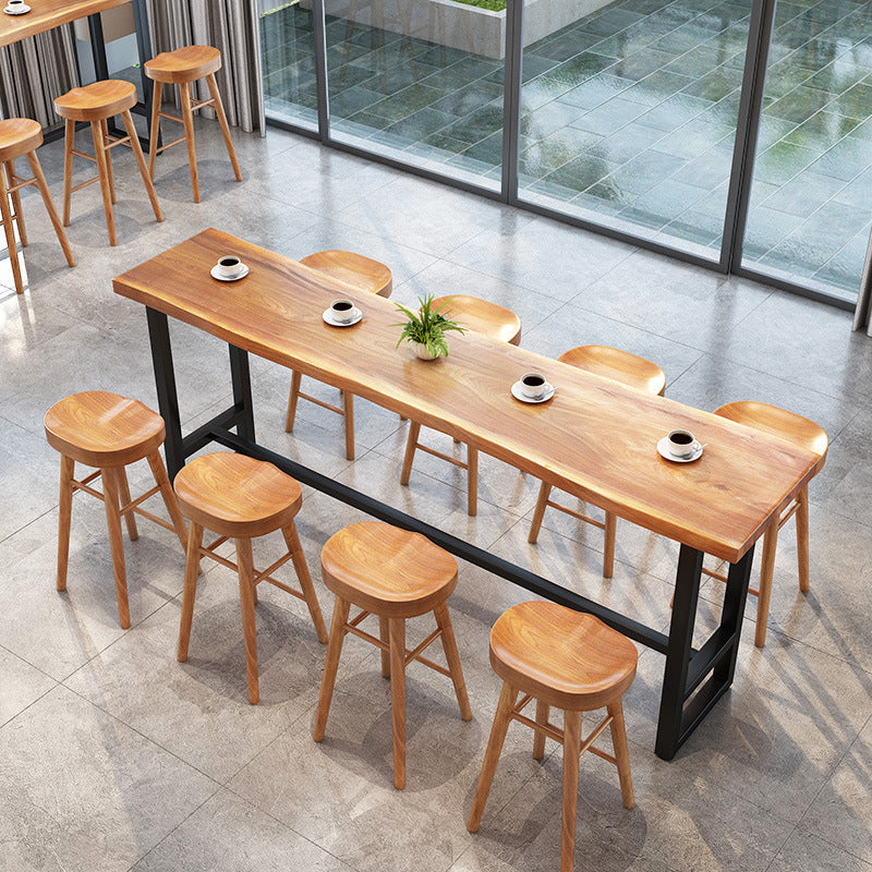 Industrial Style Bar Table Set 1/9 Pieces Solid Wood Rectangle Table and Stool Set 9 Pieces: Table, 8 Stools Clearhalo 'Bar Furniture' 'furn' 'furn_home_bar_bar_sets' 'Furniture' 'Home Bars & Bar Sets' 'home_bar_bar_sets' 'Kitchen & Dining Furniture' 6742216