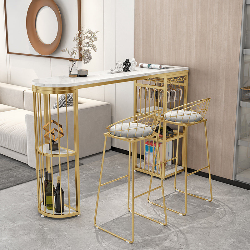 Faux Marble Bistro Set Glam Style 1/3 Pieces Bar Height Pub Set for Indoor