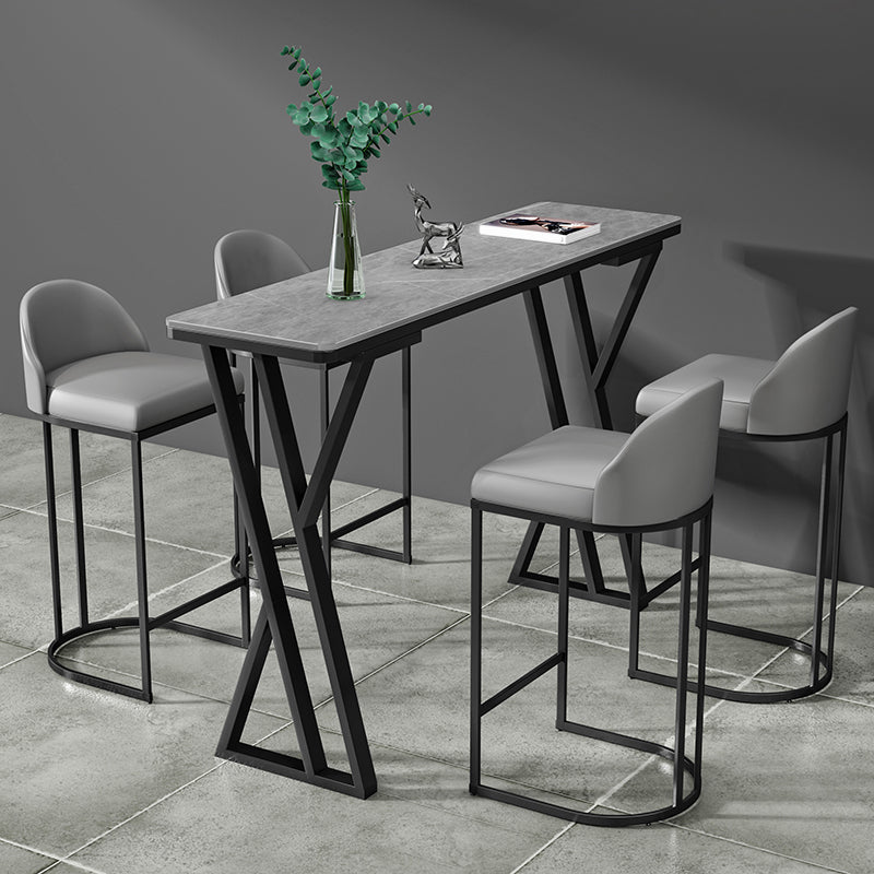 Industrielles 1/5-teiliges Bartisch-Set, rechteckiger Stein-Thekentisch mit hohen Hockern