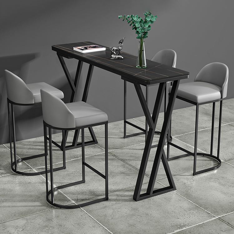 Industrielles 1/5-teiliges Bartisch-Set, rechteckiger Stein-Thekentisch mit hohen Hockern