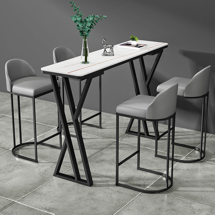 Industrielles 1/5-teiliges Bartisch-Set, rechteckiger Stein-Thekentisch mit hohen Hockern