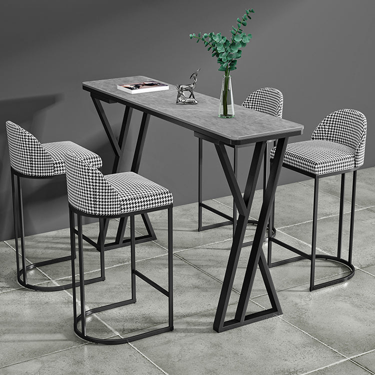 Industrielles 1/5-teiliges Bartisch-Set, rechteckiger Stein-Thekentisch mit hohen Hockern