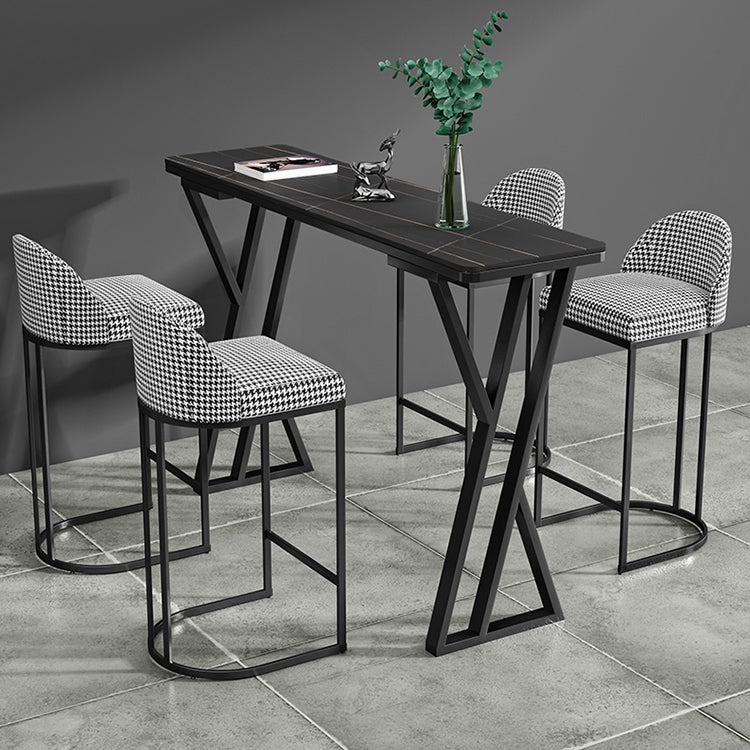 Industrielles 1/5-teiliges Bartisch-Set, rechteckiger Stein-Thekentisch mit hohen Hockern