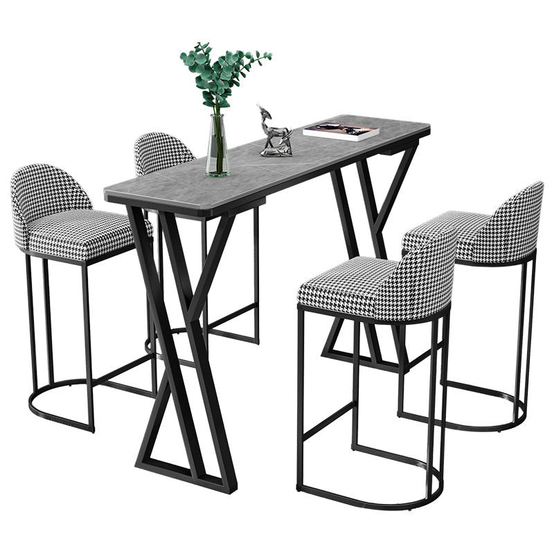 Industrielles 1/5-teiliges Bartisch-Set, rechteckiger Stein-Thekentisch mit hohen Hockern