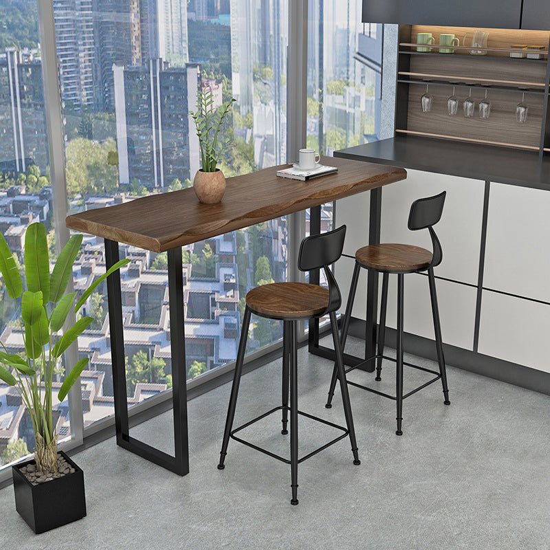 Modern Wooden 1/2/3 Pieces Bar Table Set Rectangle Bar Table with Metal Leg 3 Pieces: Table, 2 Stools Clearhalo 'Bar Furniture' 'furn' 'furn_home_bar_bar_sets' 'Furniture' 'Home Bars & Bar Sets' 'home_bar_bar_sets' 'Kitchen & Dining Furniture' 6742515