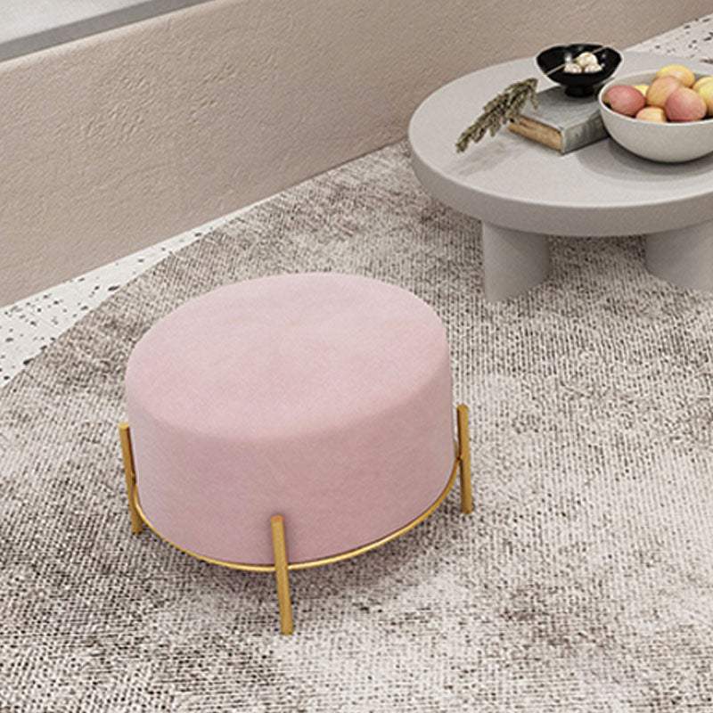 Solid Color Round Ottoman Mildew Resistant Velvet Upholstered Ottoman Pink 1 Piece Clearhalo 'furn' 'furn_ottomans_poufs' 'Furniture' 'Living Room Furniture' 'Ottomans & Poufs' 'ottomans_poufs' 6745966