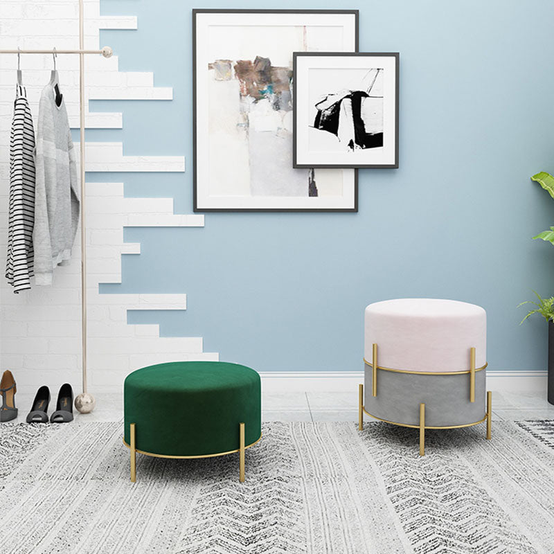 Solid Color Round Ottoman Mildew Resistant Velvet Upholstered Ottoman Clearhalo 'furn' 'furn_ottomans_poufs' 'Furniture' 'Living Room Furniture' 'Ottomans & Poufs' 'ottomans_poufs' 6745990