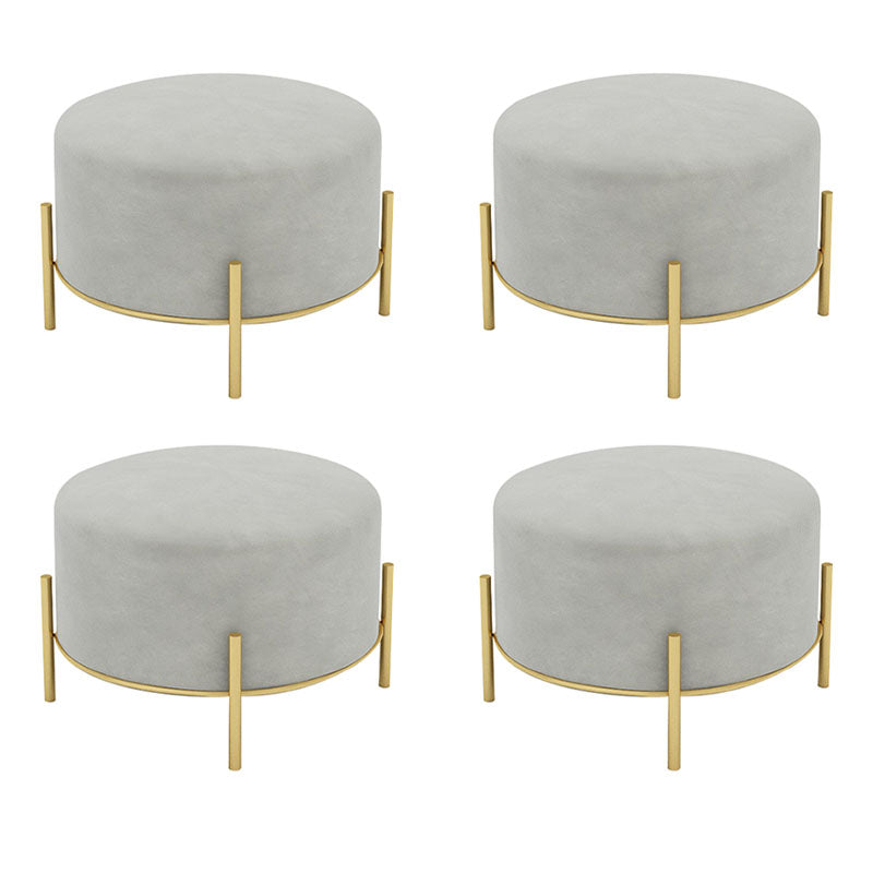 Solid Color Round Ottoman Mildew Resistant Velvet Upholstered Ottoman Light Gray 4 Piece Set Clearhalo 'furn' 'furn_ottomans_poufs' 'Furniture' 'Living Room Furniture' 'Ottomans & Poufs' 'ottomans_poufs' 6745993