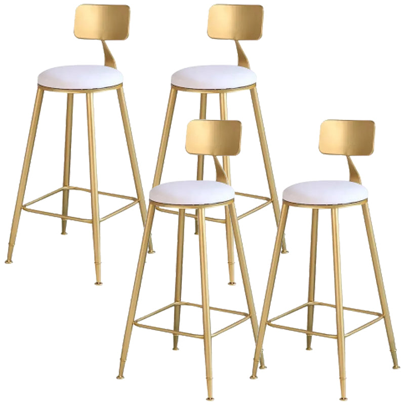 Glam Round Metal Bar Stools Low Back Dining Stools with Footrest