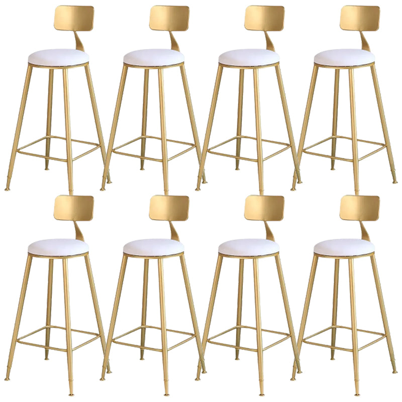 Glam Round Metal Bar Stools Low Back Dining Stools with Footrest