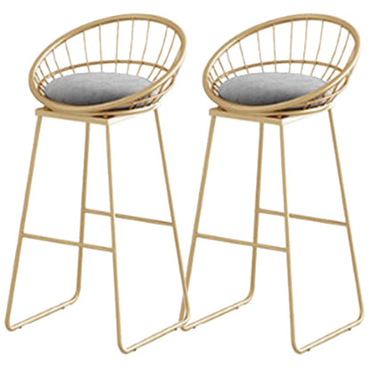 Glam Round Metal Bar Stools Low Back Dining Stools with Footrest