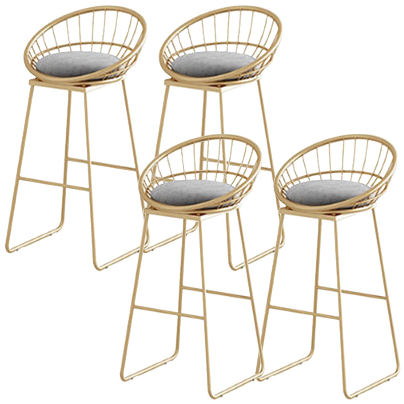 Glam Round Metal Bar Stools Low Back Dining Stools with Footrest
