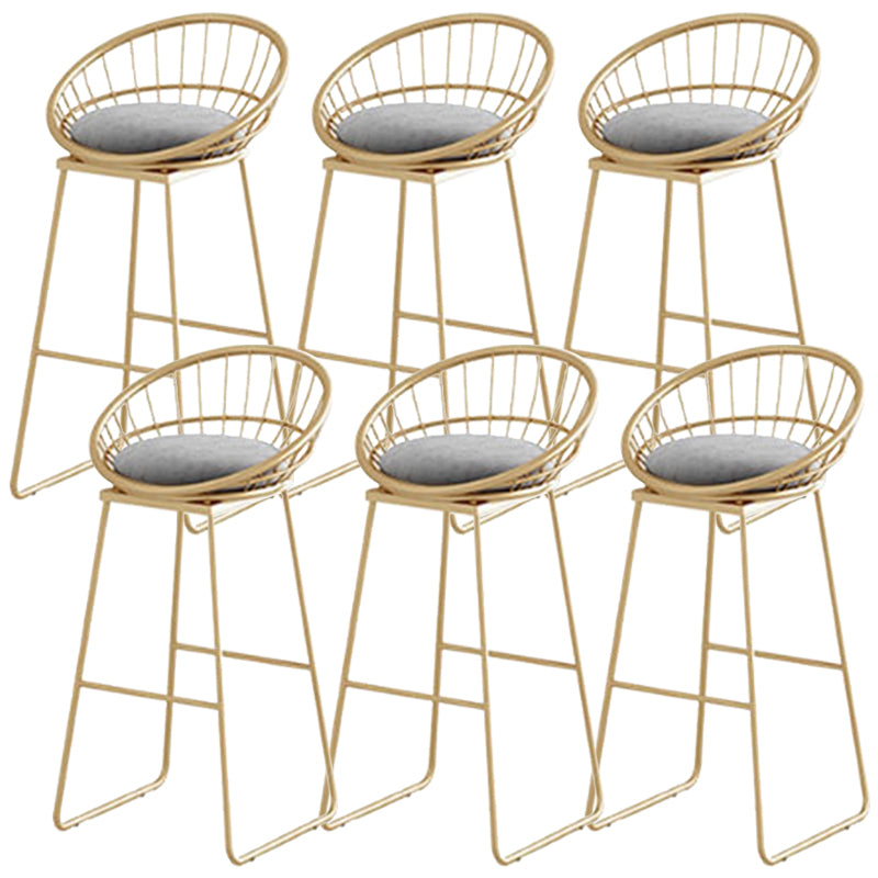 Glam Round Metal Bar Stools Low Back Dining Stools with Footrest