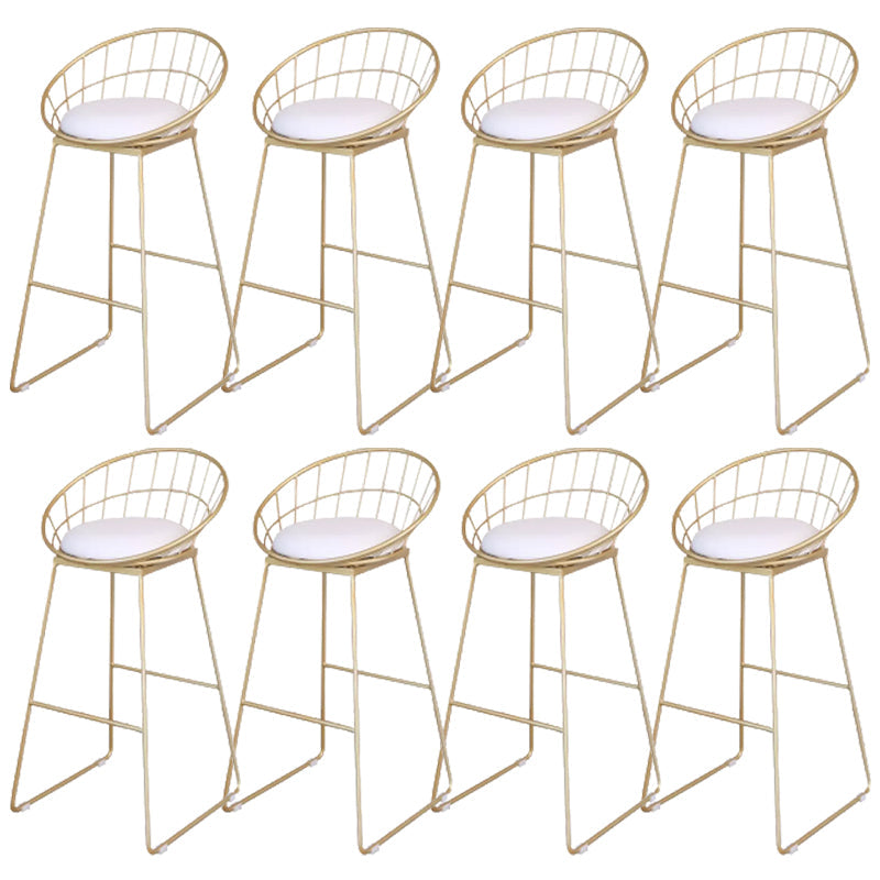 Glam Round Metal Bar Stools Low Back Dining Stools with Footrest